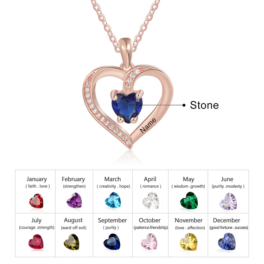 Custom 925 Sterling Silver One Birthstone Heart Necklace