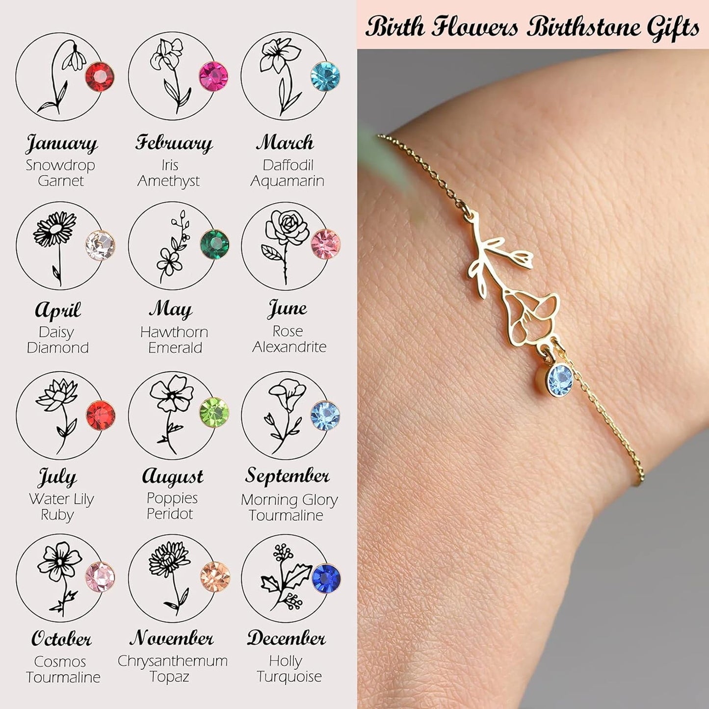 Birthstone + Flower Bracelet