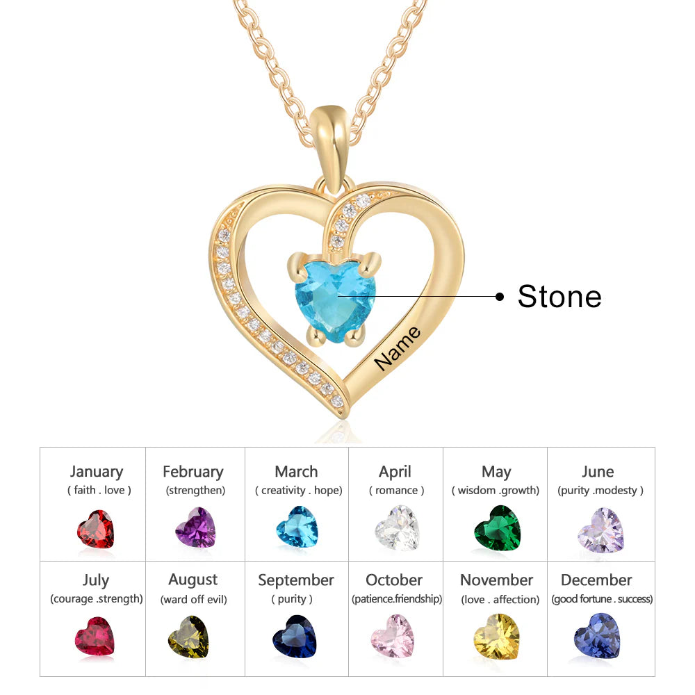 Custom 925 Sterling Silver One Birthstone Heart Necklace